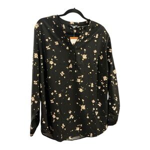 Hilary Radley Black Floral Blouse